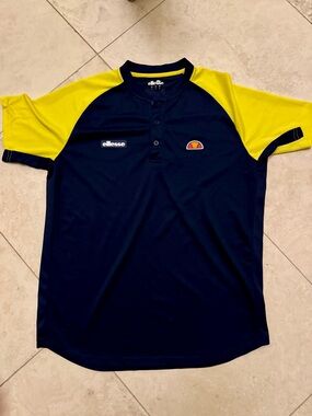 Ellesse Navy Polo with Bright Yellow Raglan Sleeves